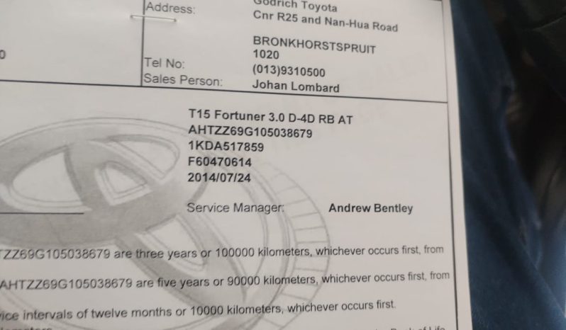 
								Toyota Fortuner Epic 3.0 D-4D R/body At full									